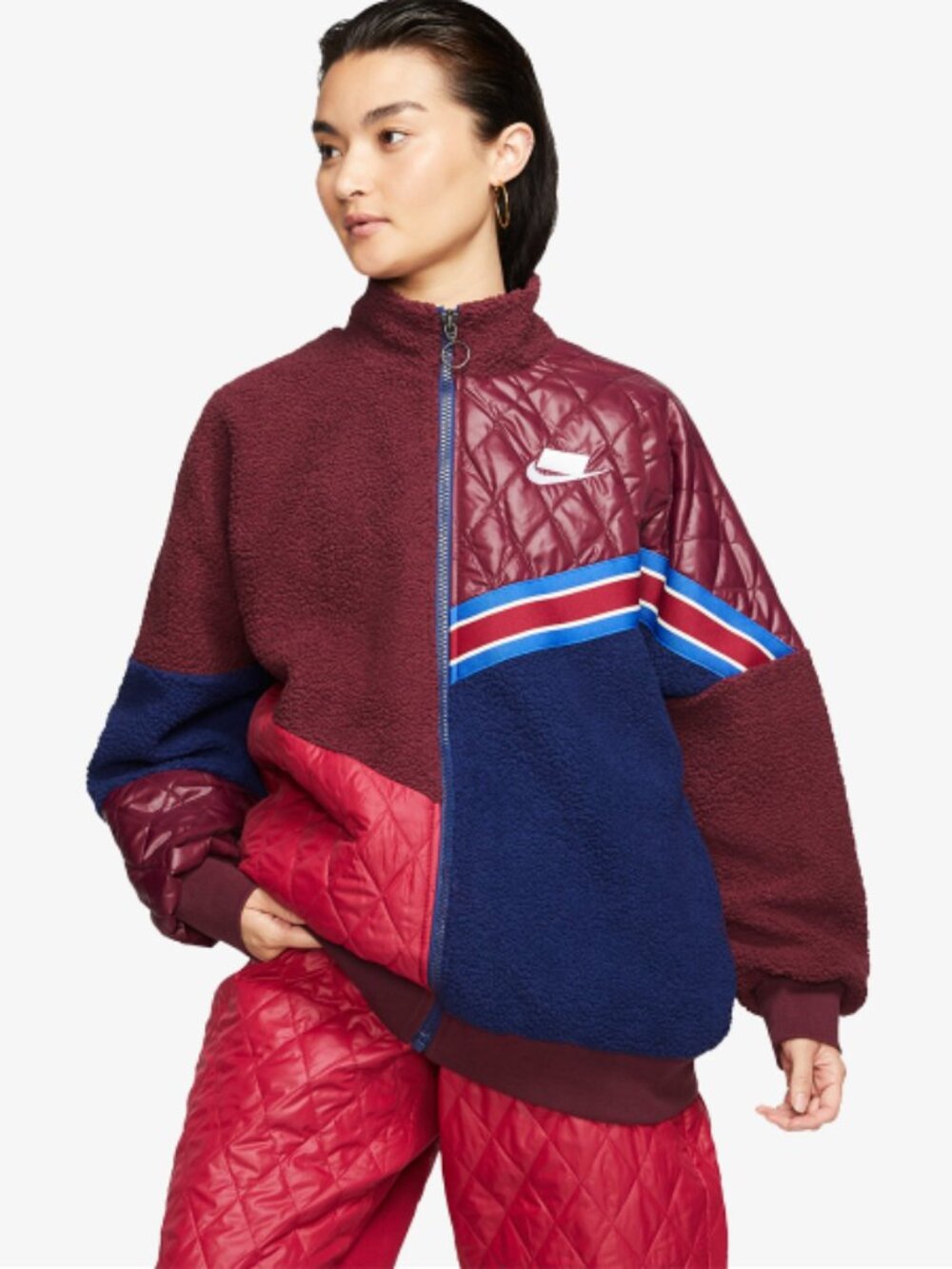Nike Sportswear Women's Burgundy Sport Pack Sherpa Track Jacket Size S